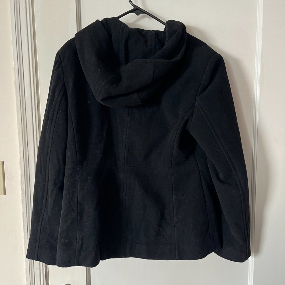 🌟 Anne Klein Black Hooded Peacoat - Perfect for the Season, Warm Wool Blend 🌟 - Picture 5 of 6
